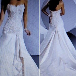 White Fashion A-Line Sweetheart Appliqued Satin Wedding Gown